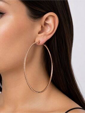 Rose Gold Large Textured Hoop Earrings - Women Jewelry
